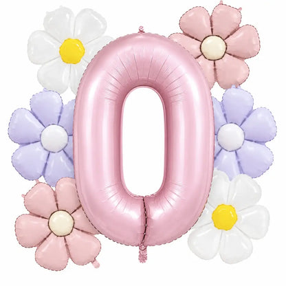 Birthday Number Balloons, Daisy & Pink Balloon Bundle 7 Pack