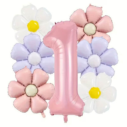 Birthday Number Balloons, Daisy & Pink Balloon Bundle 7 Pack