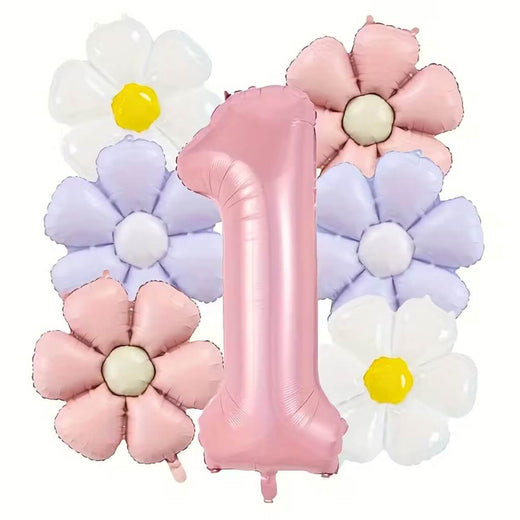 Birthday Number Balloons, Daisy & Pink Balloon Bundle 7 Pack