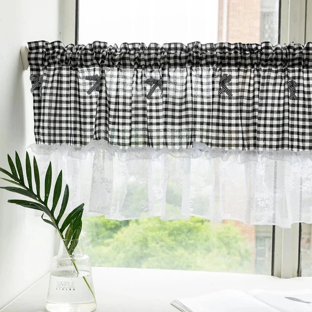 PLAIDELLA Checkered Lace Half-Window Curtain