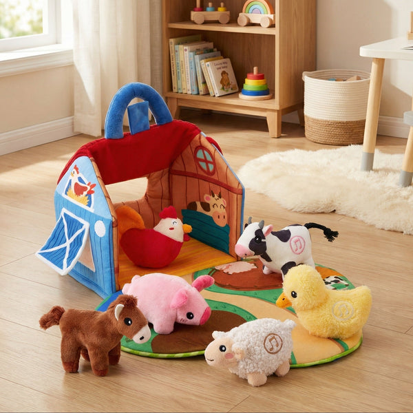 Plush Farm Animals Set, Soft Stuffed Farm Animal Toys with Animal Sounds for Toddlers