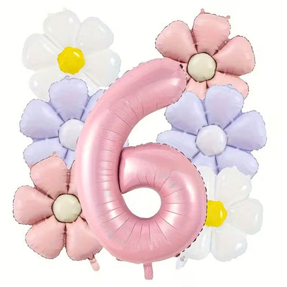 Birthday Number Balloons, Daisy & Pink Balloon Bundle 7 Pack