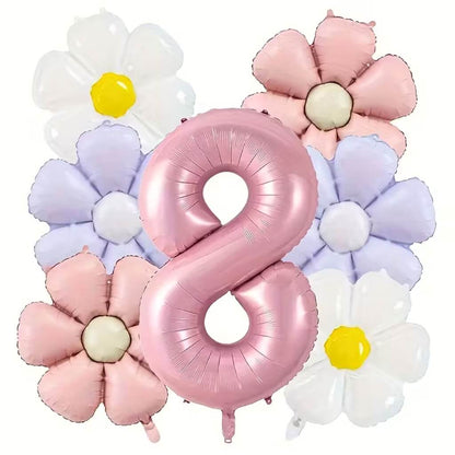 Birthday Number Balloons, Daisy & Pink Balloon Bundle 7 Pack