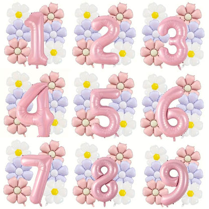 Birthday Number Balloons, Daisy & Pink Balloon Bundle 7 Pack