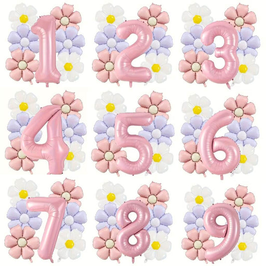 Birthday Number Balloons, Daisy & Pink Balloon Bundle 7 Pack