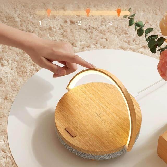 Wireless Charger Lamp, Wooden Bluetooth Speaker Table Lamp