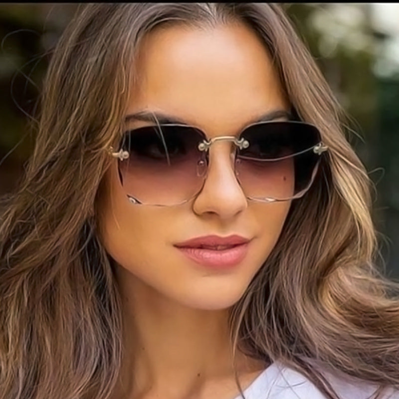 Vintage-Style Rimless Sunglasses, UV400 Protection