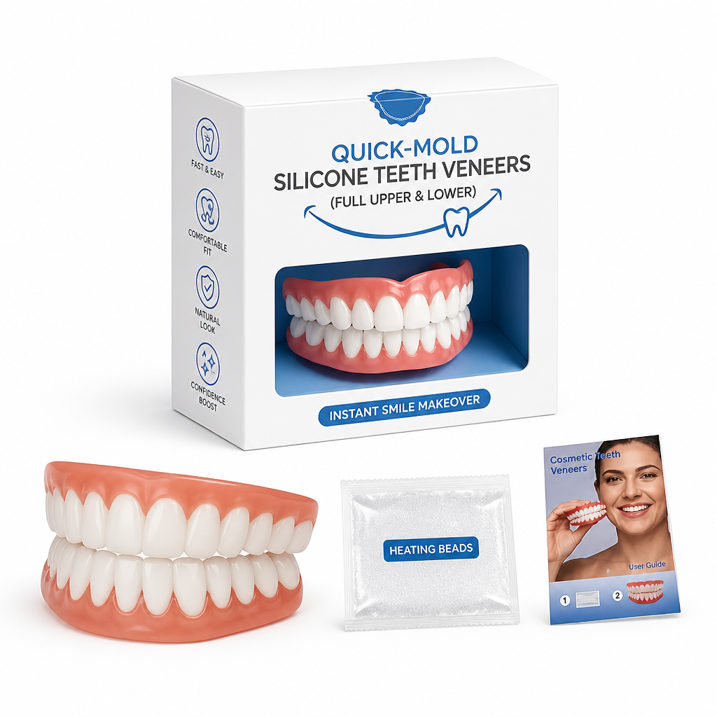 Quick Mold Silicone Veneers, Heat Moldable Cosmetic Teeth Veneers for Full Upper & Lower Coverage – Shade 1 Natural