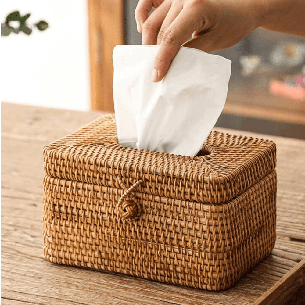 DECORATT Rattan Weave Tissue Box Holder