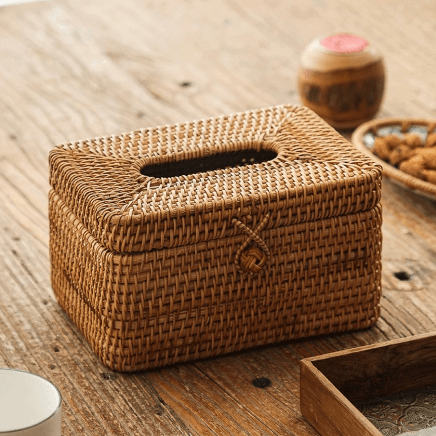 DECORATT Rattan Weave Tissue Box Holder