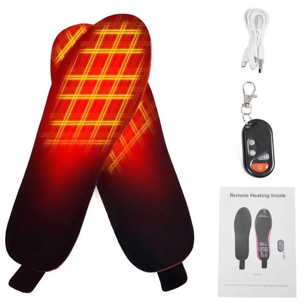 Heated Insoles, Rechargeable Foot Warmers with Remote Control, 3 Heat Settings & Cut to Fit