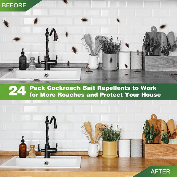 Roach Bait Stations, Enclosed Roach Bait Discs for Indoor Use, Slow-Acting Formula, No Sprays