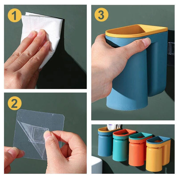 Wall Mounted Toothbrush Holder, No Drill Adhesive Toothbrush and Toothpaste Holder for Bathroom