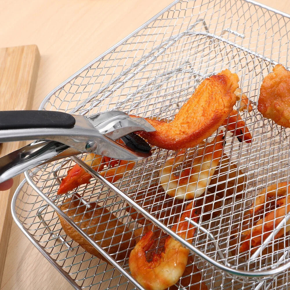 Stackable Air Fryer Baskets, Stainless Steel Set with Tongs for Cooking Multiple Foods
