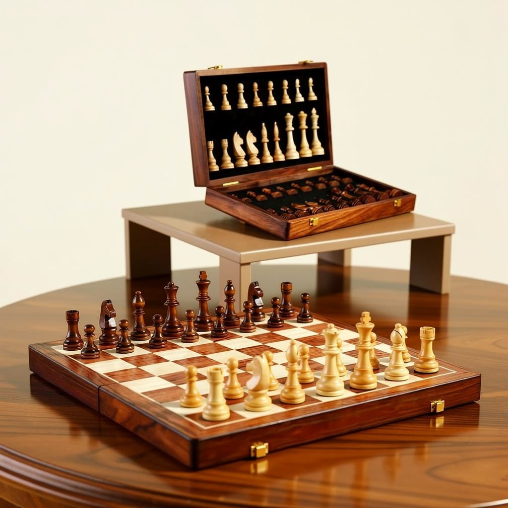 Wooden Chess Set, Foldable and Portable