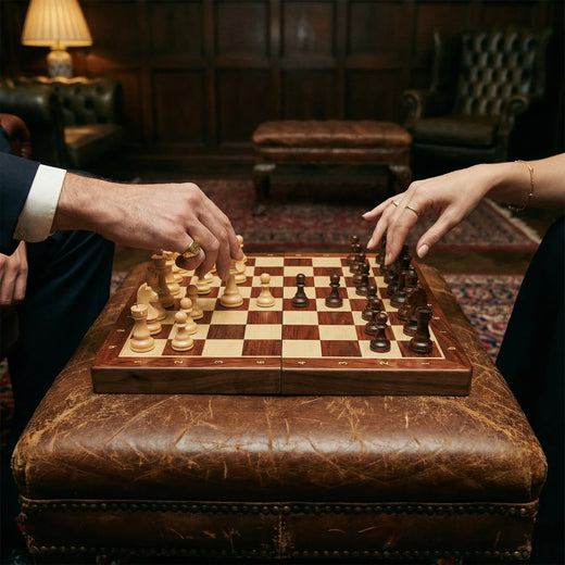 Wooden Chess Set, Foldable Portable Chess Board with Storage for Pieces & Extra Queens