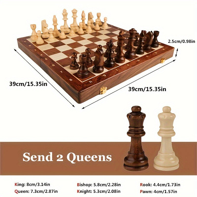 Wooden Chess Set, Foldable and Portable