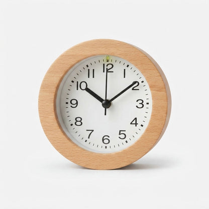 Silent Wooden Alarm Clock with LED Night Light, Beechwood