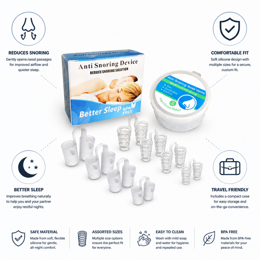 Nasal Dilator for Snoring, Soft Silicone Nasal Insert in Assorted Sizes with Travel Case
