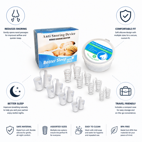 Nasal Dilator for Snoring, Soft Silicone Nasal Insert in Assorted Sizes with Travel Case