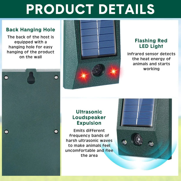 Solar Ultrasonic Bird Repeller, Weatherproof Motion-Activated Deterrent for Gardens & Balconies