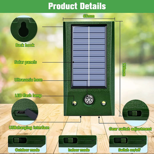 Solar Ultrasonic Bird Repeller, Weatherproof Motion-Activated Deterrent for Gardens & Balconies