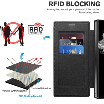 Magnetic Flip Case for Samsung, Leather Look with Card Slot