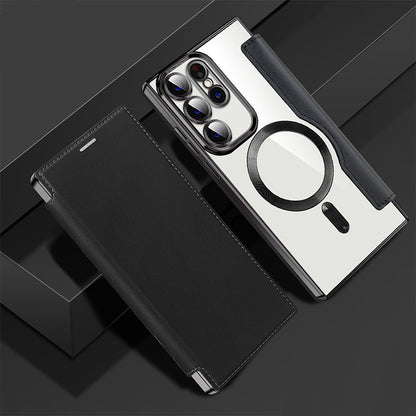 Magnetic Flip Case for Samsung, Leather Look with Card Slot