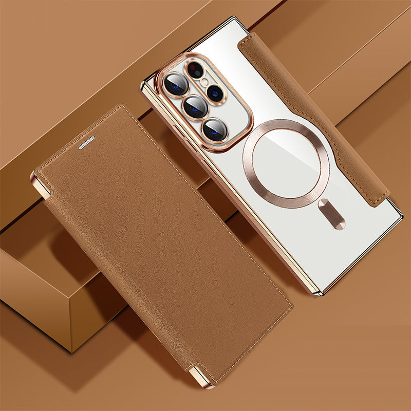 Magnetic Flip Case for Samsung, Leather Look with Card Slot