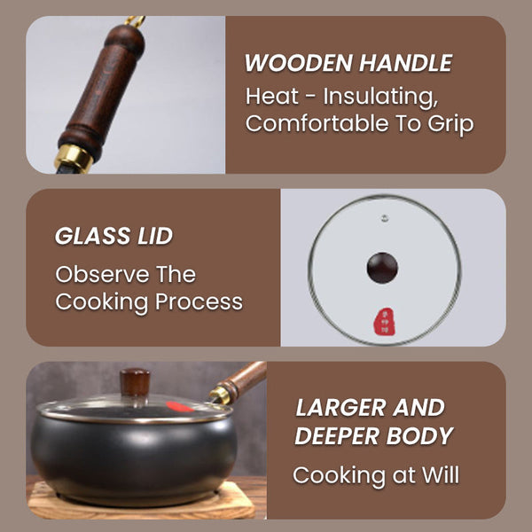 Cast Iron Dutch Oven with Glass Lid, 24 cm Uncoated Cooking Pot for Induction, Gas & Campfire