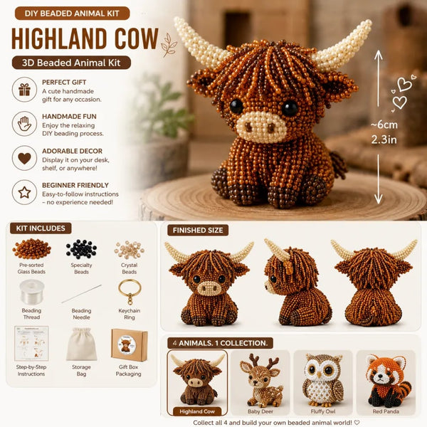 Bead Animal Kit, 3D Beaded Animal Craft Kit with Beads, Wire & Accessories for Kids & Adults