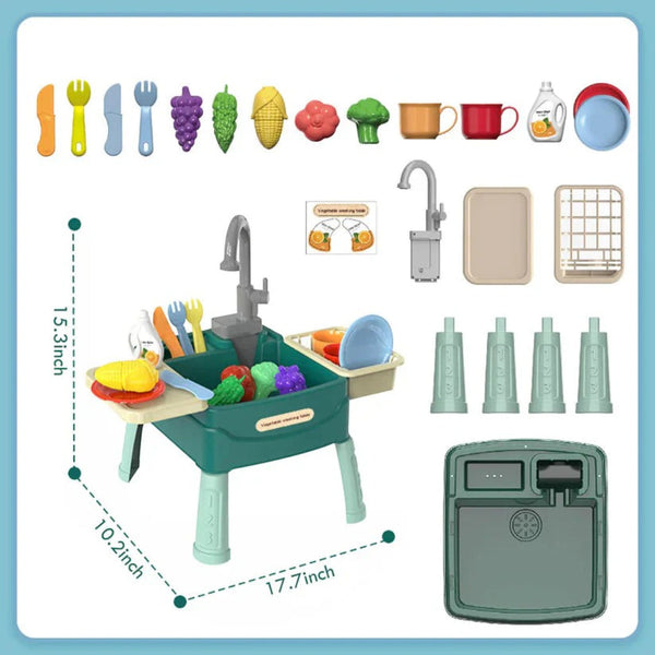 Toy Kitchen with Running Water Faucet, Pretend Play Cooking Set with Accessories for Kids