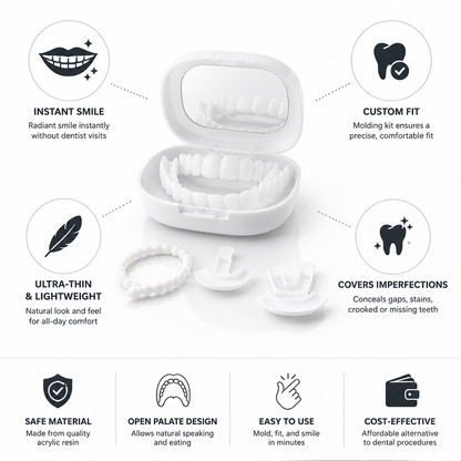 Ultra Thin Open Palate Veneers, Removable Acrylic Cosmetic Veneers with Molding Kit for Upper & Lower Teeth – photo 4