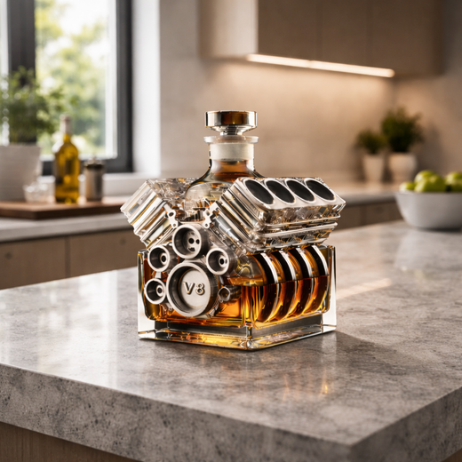 V8 Engine Whiskey Decanter, Decorative Engine Shaped Liquor Bottle for Garage, Home Bar & Mechanics