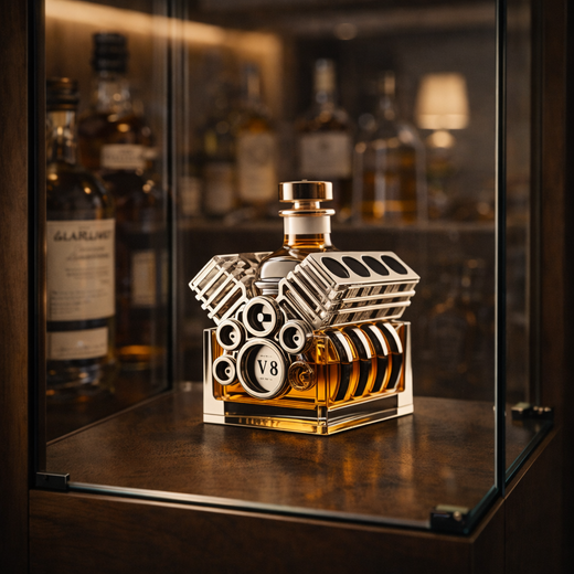 V8 Engine Whiskey Decanter, Decorative Engine Shaped Liquor Bottle for Garage, Home Bar & Mechanics