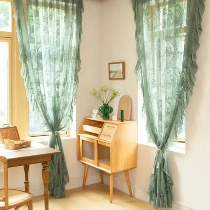 LACEVERA Vintage Green Lace Flower Curtains