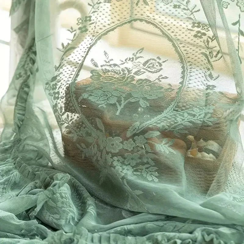 LACEVERA Vintage Green Lace Flower Curtains