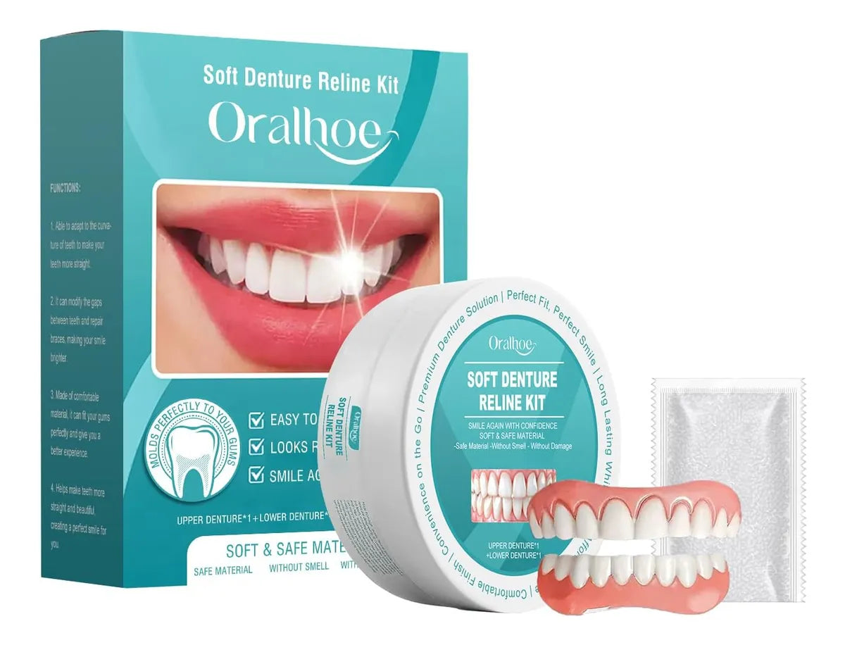 Water Resistant Silicone Dentures, Soft Cosmetic Denture Kit for Natural-Looking All-Day Wear