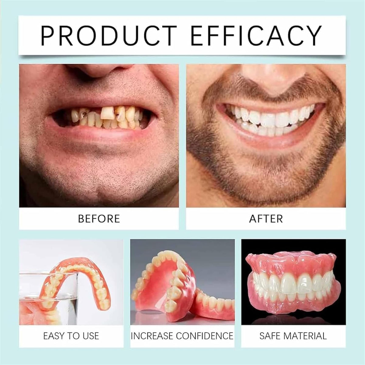 Water Resistant Silicone Dentures, Soft Cosmetic Denture Kit for Natural-Looking All-Day Wear – photo 2