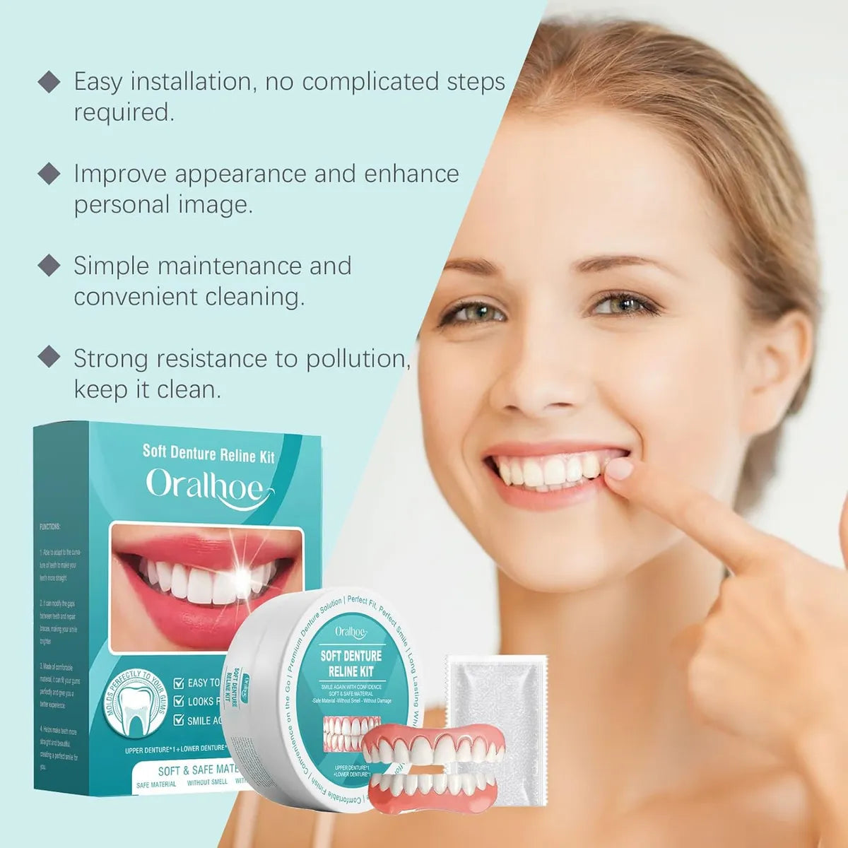 Water Resistant Silicone Dentures, Soft Cosmetic Denture Kit for Natural-Looking All-Day Wear – photo 3