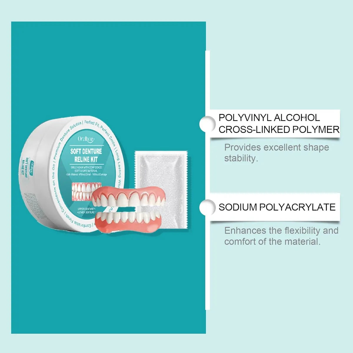 Water Resistant Silicone Dentures, Soft Cosmetic Denture Kit for Natural-Looking All-Day Wear – photo 7