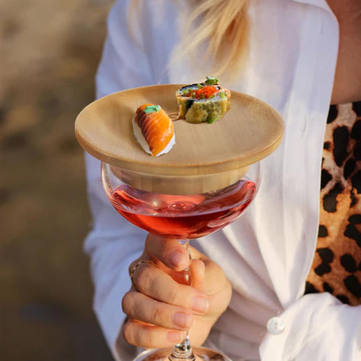 Wine Glass Topper, Set of 2 Bamboo Charcuterie Snack Toppers for Wine Nights & Dinner Parties
