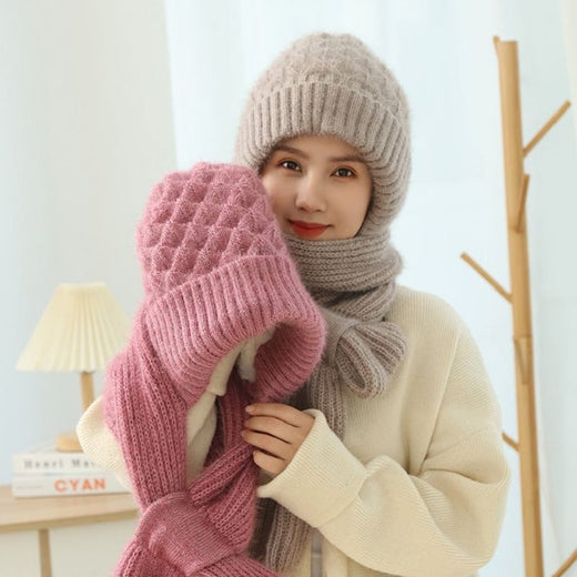 Knit Balaclava, Fleece-Lined Winter Beanie Scarf with Face, Ear & Neck Cover for Men and Women