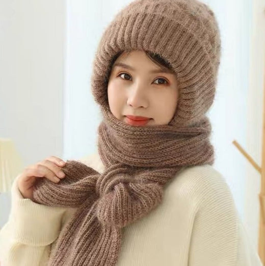 Knit Balaclava, Fleece-Lined Winter Beanie Scarf with Face, Ear & Neck Cover for Men and Women