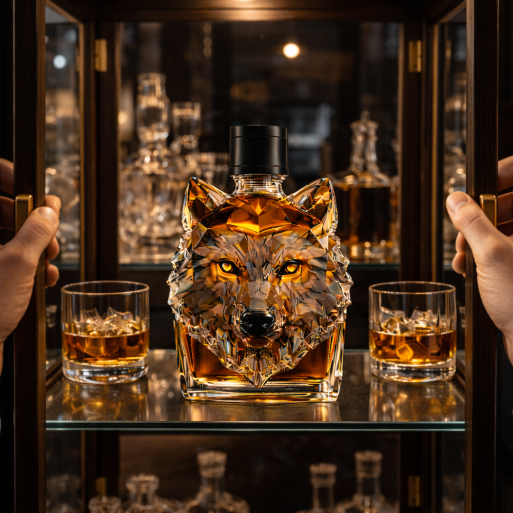 Wolf Whiskey Decanter, Decorative Wolf Head Liquor Bottle for Home Bar & Nature Lovers