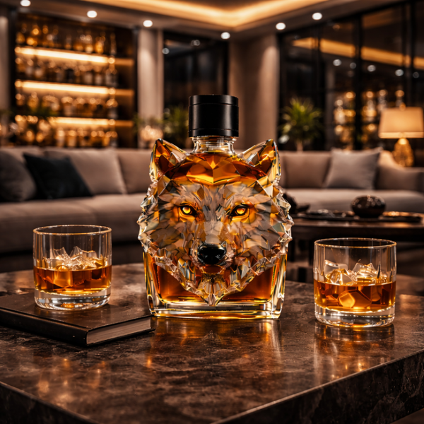 Wolf Whiskey Decanter, Decorative Wolf Head Liquor Bottle for Home Bar & Nature Lovers