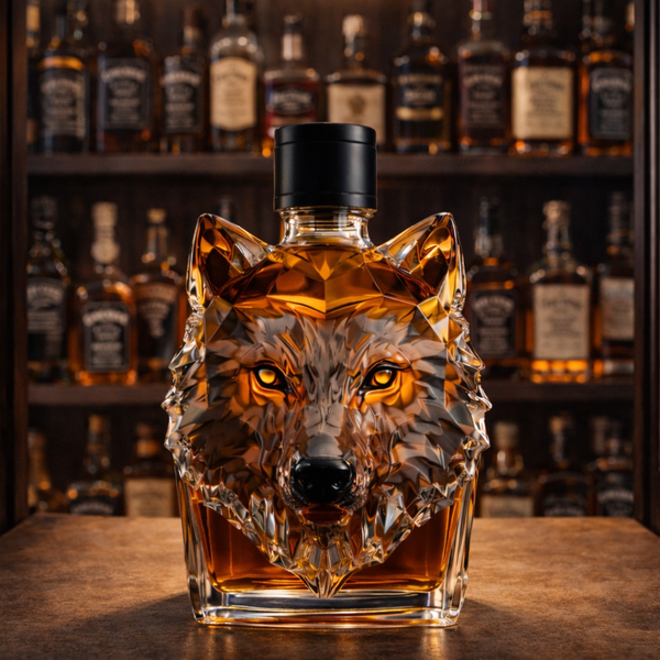 Wolf Whiskey Decanter, Decorative Wolf Head Liquor Bottle for Home Bar & Nature Lovers