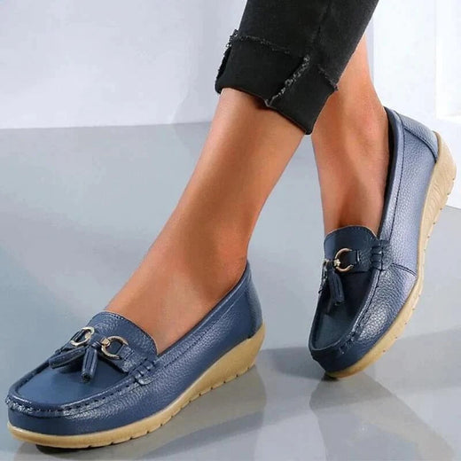 Women's Leather Loafers, Classic Slip-On Loafers with Cushioned Curved Insole for Office & Daily Wear