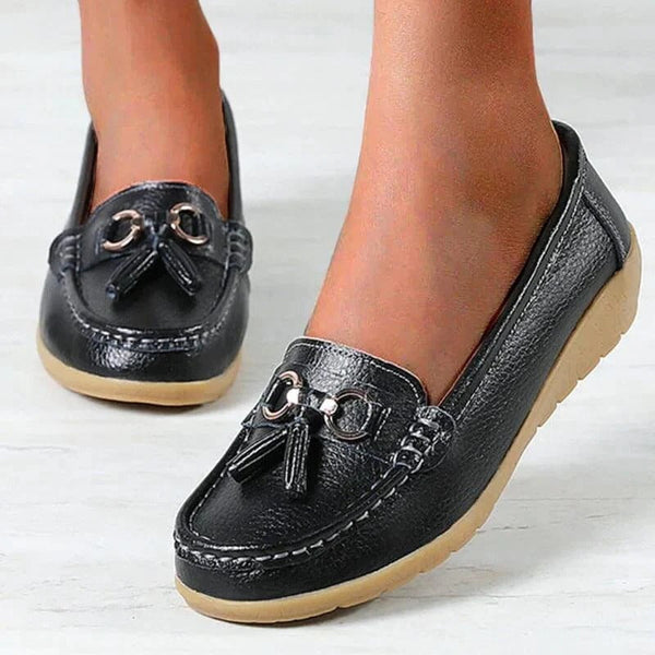 Women's Leather Loafers, Classic Slip-On Loafers with Cushioned Curved Insole for Office & Daily Wear