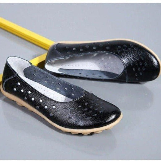 Wide Fit Loafers for Women, Genuine Leather Slip-On Flats with Wide Toe Box & Cushioned Insole